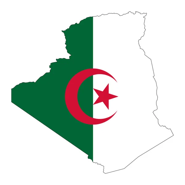 Beyaz Zemin Üzerinde Bayrak Bulunan Cezayir Haritası Silueti — Stok Vektör