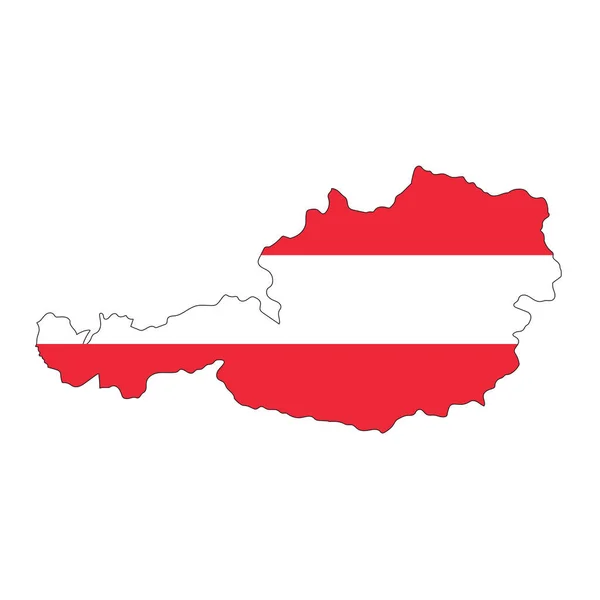 Αυστρία Χάρτη Σιλουέτα Σημαία Που Απομονώνονται Λευκό Φόντο — Διανυσματικό Αρχείο