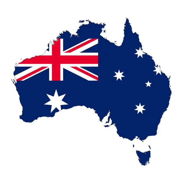 オーストラリア地図シルエットと国旗白を背景に孤立 — ストックベクタ
