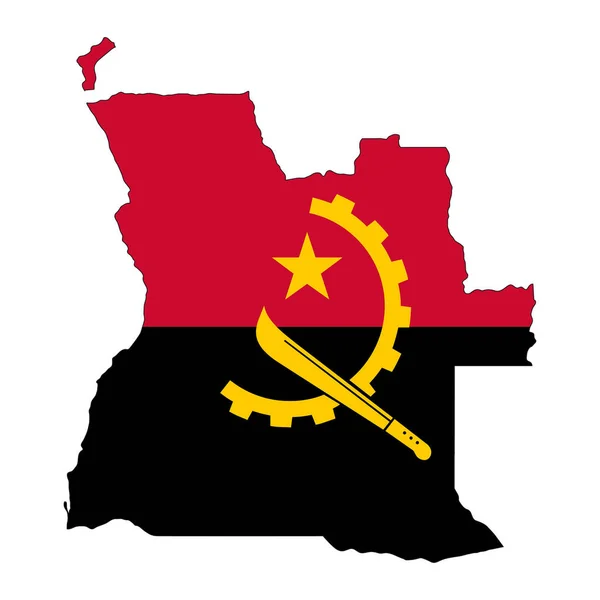 Silhueta Mapa Angola Com Bandeira Isolada Sobre Fundo Branco — Vetor de Stock