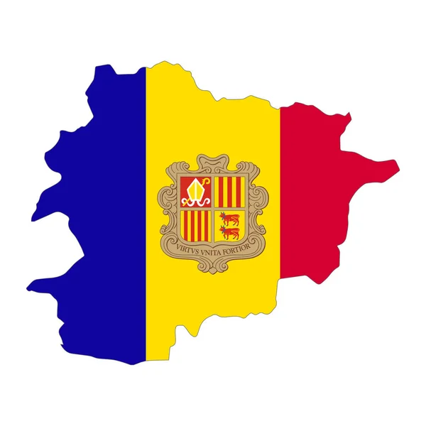 Beyaz Zemin Üzerinde Bayrak Bulunan Andorra Haritası Silueti — Stok Vektör