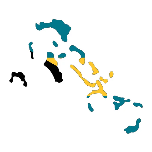 Bahamas Mappa Silhouette Con Bandiera Isolata Sfondo Bianco — Vettoriale Stock