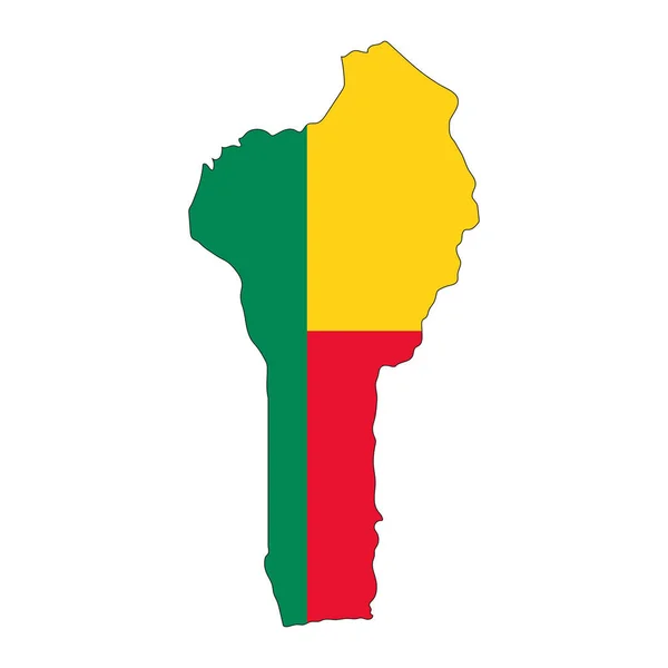Benin Silhouette Mappa Con Bandiera Isolata Sfondo Bianco — Vettoriale Stock