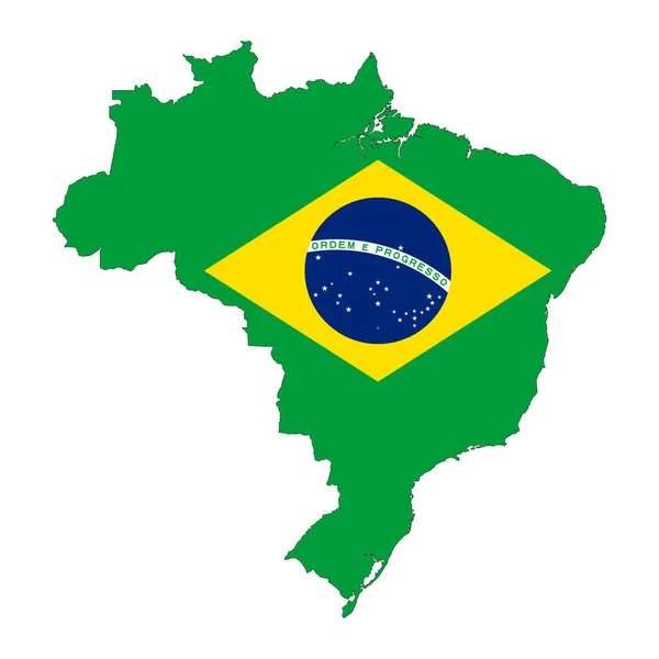 Brasilien Landkarte Silhouette Mit Flagge Isoliert Auf Weißem Hintergrund — Stockvektor