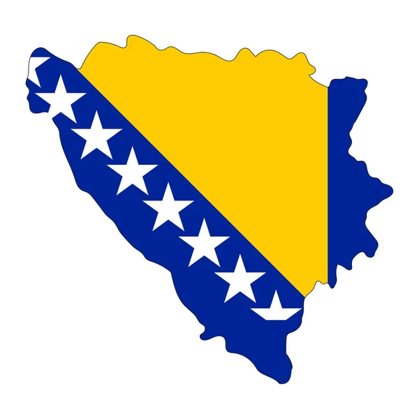 Bosnien Och Hercegovina Karta Siluett Med Flagga Isolerad Vit Bakgrund — Stock vektor