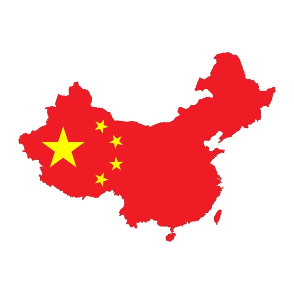 Cina Mappa Silhouette Con Bandiera Isolata Sfondo Bianco — Vettoriale Stock