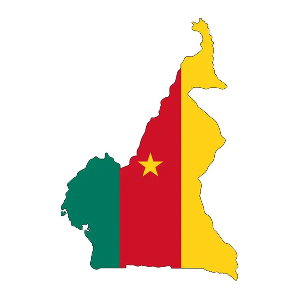 Camerun Mappa Silhouette Con Bandiera Isolata Sfondo Bianco — Vettoriale Stock