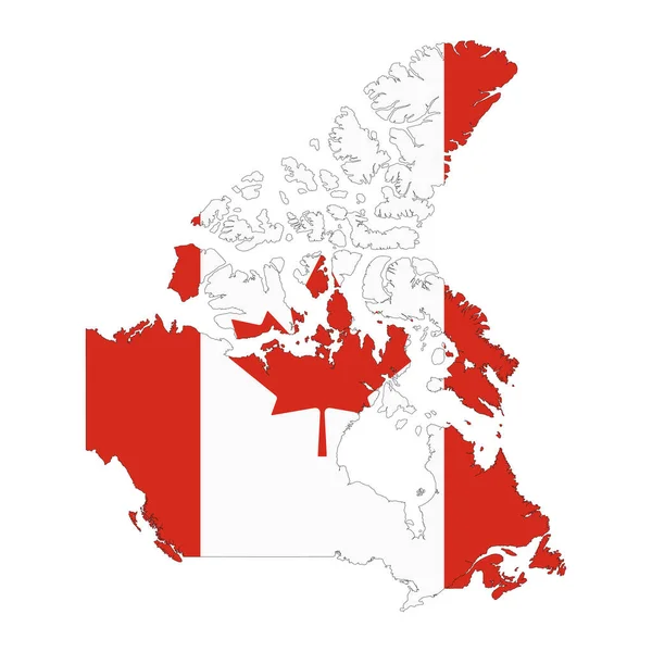 Kanada Térkép Sziluett Zászló Elszigetelt Fehér Háttér — Stock Vector