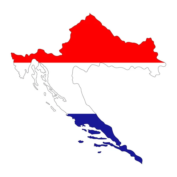 Chorvatsko Mapa Silueta Vlajkou Izolované Bílém Pozadí — Stockový vektor