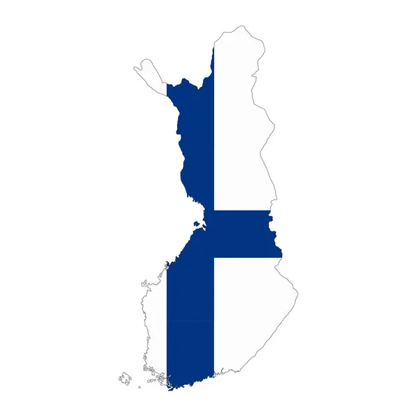 Finlandia Mapa Silueta Con Bandera Aislada Sobre Fondo Blanco — Archivo Imágenes Vectoriales