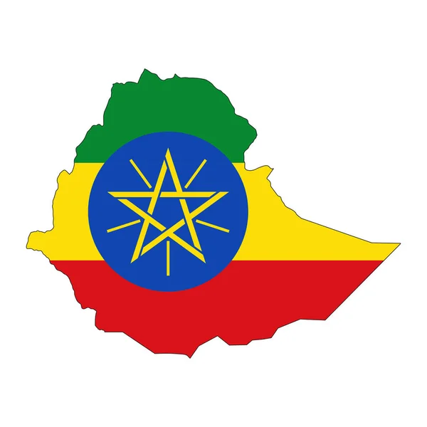 Etiopie Mapa Silueta Vlajkou Izolované Bílém Pozadí — Stockový vektor