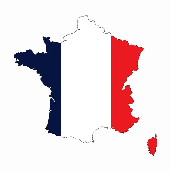 Francia Mapa Silueta Con Bandera Aislada Sobre Fondo Blanco — Archivo Imágenes Vectoriales