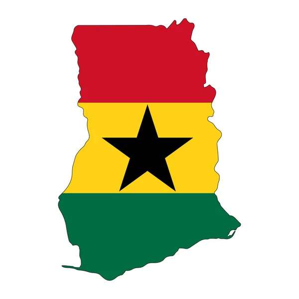 Ghána Térkép Sziluett Zászló Elszigetelt Fehér Háttér — Stock Vector