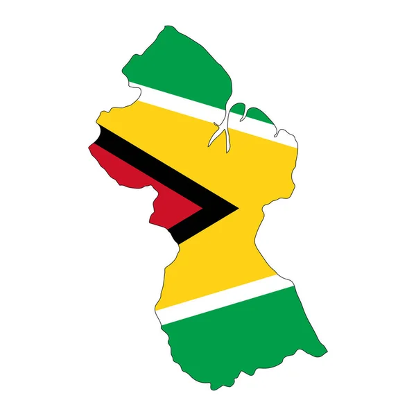 Guyana Kaart Silhouet Met Vlag Geïsoleerd Witte Achtergrond — Stockvector