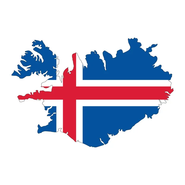 アイスランド地図シルエットで白を背景に孤立した旗 — ストックベクタ