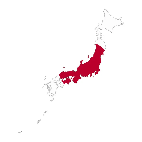 Japan Karta Siluett Med Flagga Isolerad Vit Bakgrund — Stock vektor