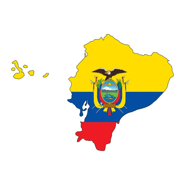 Ecuador Mappa Silhouette Con Bandiera Isolata Sfondo Bianco — Vettoriale Stock