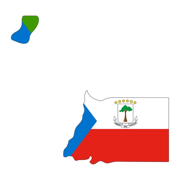 Ισημερινή Γουινέα Χάρτης Σιλουέτα Σημαία Απομονωμένη Λευκό Φόντο — Διανυσματικό Αρχείο