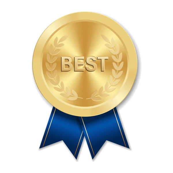 Golden Best Award Sport Medaille Voor Winnaars Met Blauw Lint — Stockvector