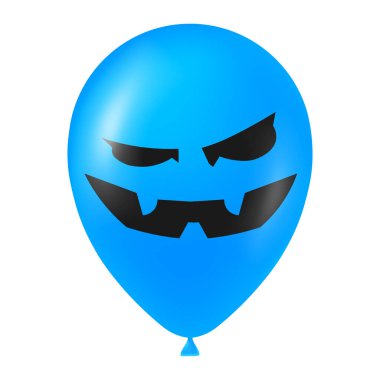 Korkunç ve komik yüzlü Cadılar Bayramı mavi balonu çizimi