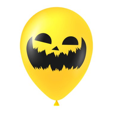 Korkunç ve komik yüzlü Cadılar Bayramı sarı balonu çizimi
