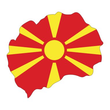 Beyaz zemin üzerinde bayrak bulunan Makedonya silueti
