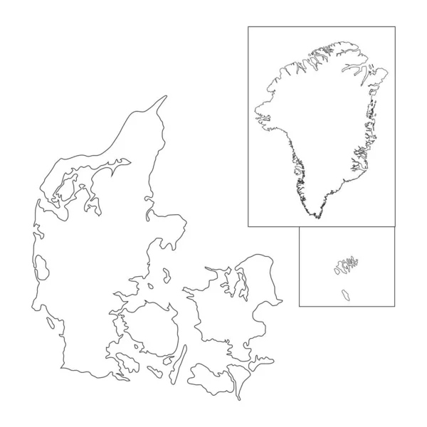 背景に孤立した境界線とデンマーク地図の非常に詳細な王国 — ストックベクタ