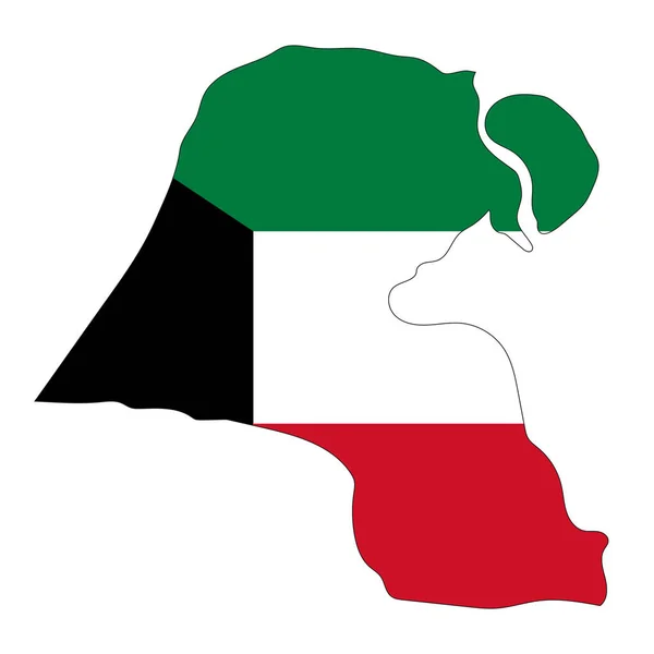 Силуэт Карты Кувейта Выделенным Белом Фоне Флагом — стоковый вектор