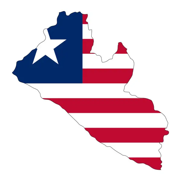 Mapa Liberia Silueta Con Bandera Aislada Sobre Fondo Blanco — Archivo Imágenes Vectoriales