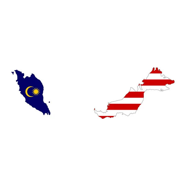 Malasia Mapa Silueta Con Bandera Aislada Sobre Fondo Blanco — Archivo Imágenes Vectoriales