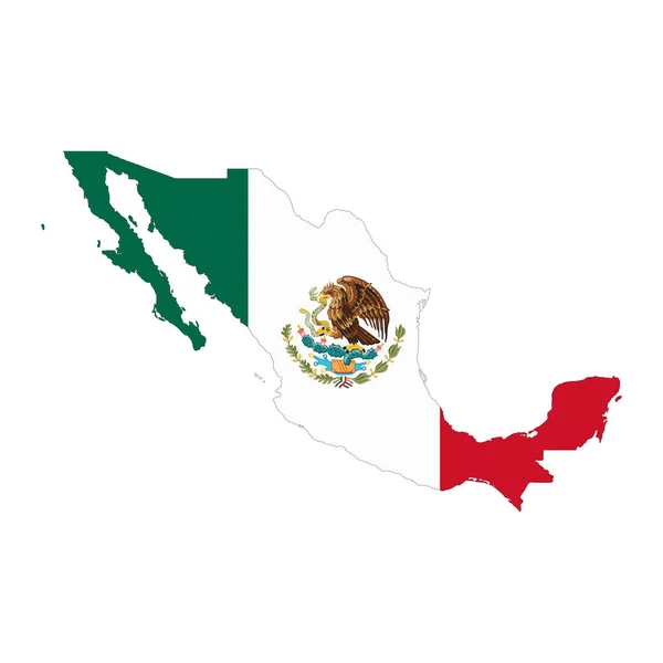 Mexiko Mapa Silueta Vlajkou Izolované Bílém Pozadí — Stockový vektor
