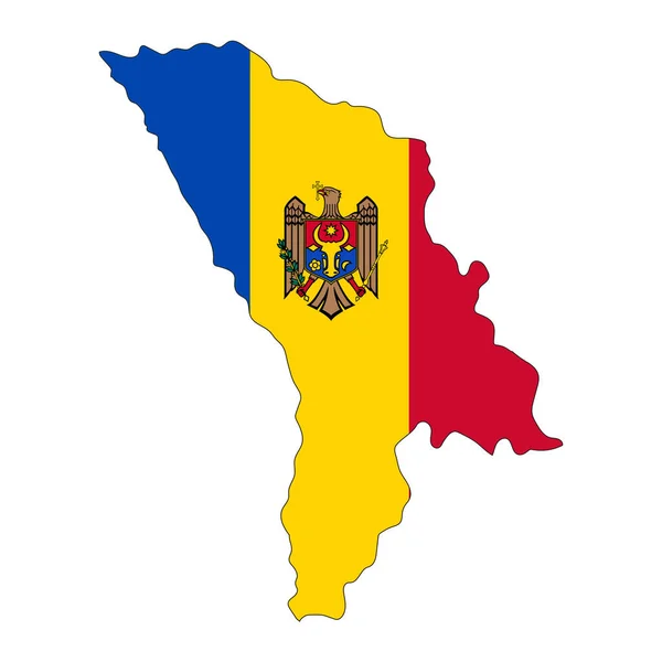 Moldawien Landkarte Silhouette Mit Flagge Isoliert Auf Weißem Hintergrund — Stockvektor