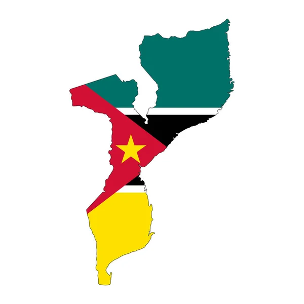 Mosambik Mapa Silueta Vlajkou Izolované Bílém Pozadí — Stockový vektor