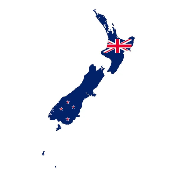 ニュージーランド地図シルエットと白の背景に隔離された旗 — ストックベクタ