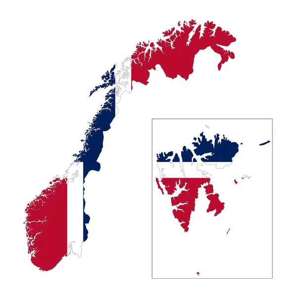 Noorwegen Kaart Silhouet Met Vlag Geïsoleerd Witte Achtergrond — Stockvector