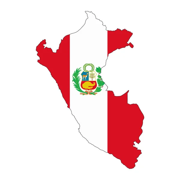 Mapa Perú Silueta Con Bandera Aislada Sobre Fondo Blanco — Vector de stock