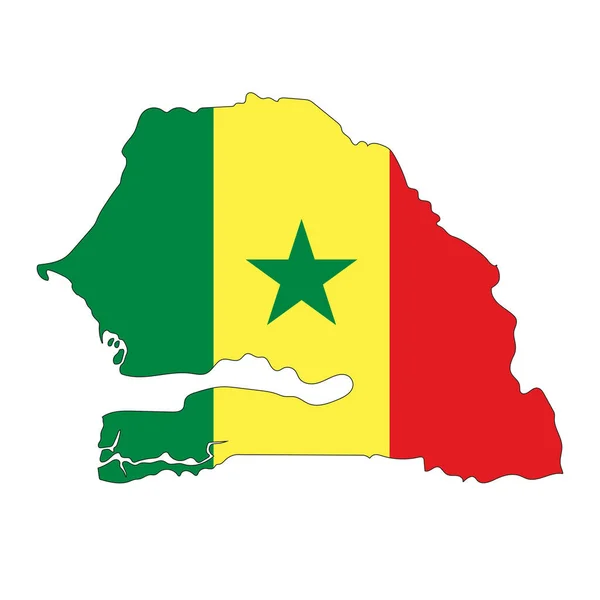 Senegal Silhouette Mappa Con Bandiera Isolata Sfondo Bianco — Vettoriale Stock