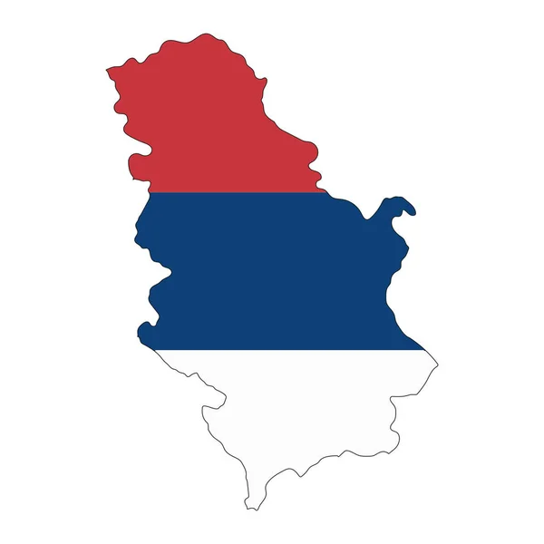 Sérvia Mapa Silhueta Com Bandeira Isolada Sobre Fundo Branco — Vetor de Stock
