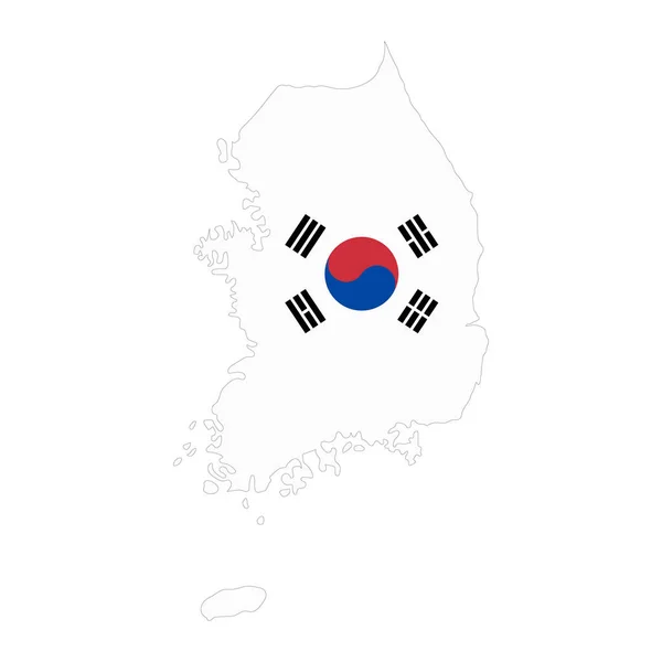 Coreia Sul Mapa Silhueta Com Bandeira Isolada Sobre Fundo Branco — Vetor de Stock