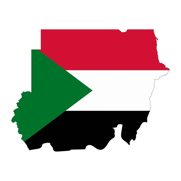 Sudan Karta Siluett Med Flagga Isolerad Vit Bakgrund — Stock vektor