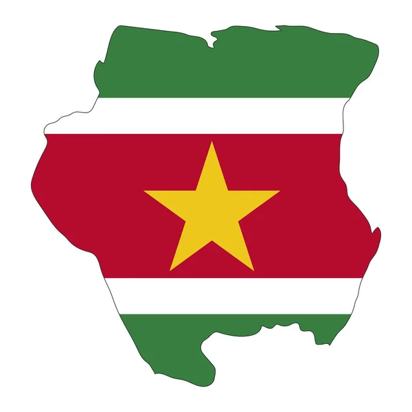 Suriname Mapa Silhueta Com Bandeira Isolada Sobre Fundo Branco — Vetor de Stock