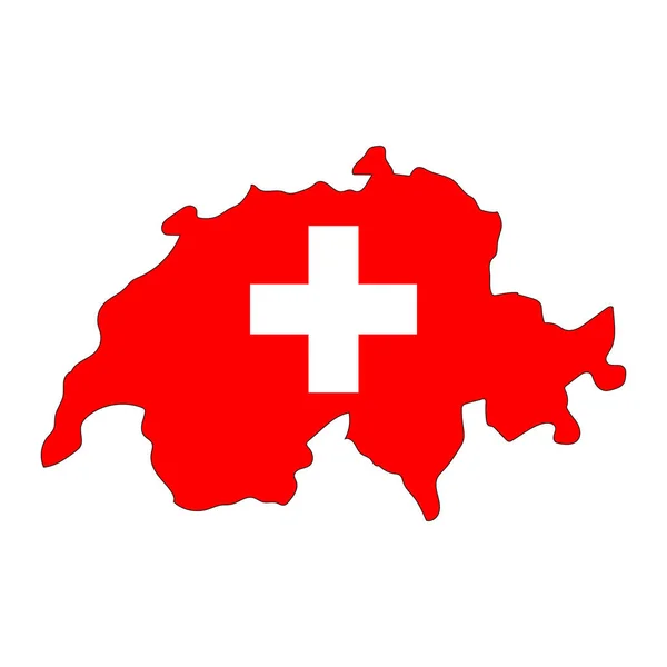 Zwitserland Kaart Silhouet Met Vlag Geïsoleerd Witte Achtergrond — Stockvector