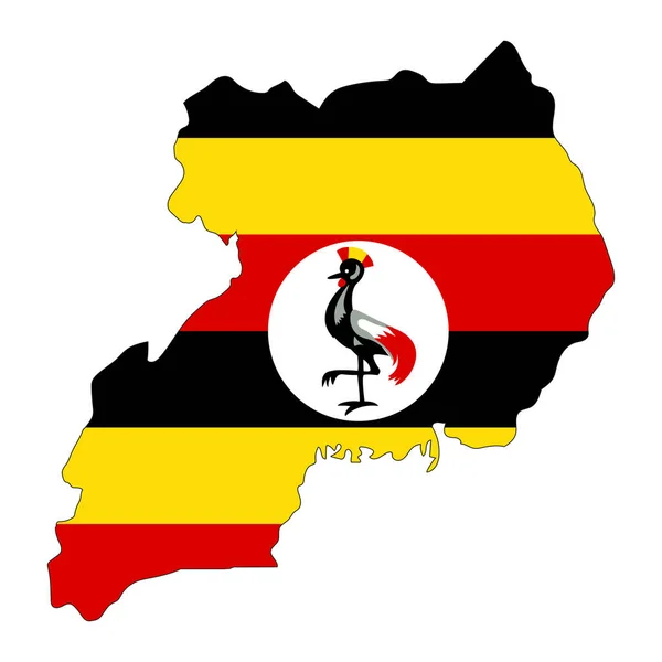 Uganda Mapa Silueta Vlajkou Izolované Bílém Pozadí — Stockový vektor