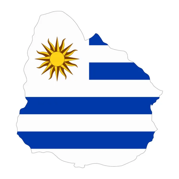 Urugwaj Mapa Sylwetka Flagą Izolowane Białym Tle — Wektor stockowy