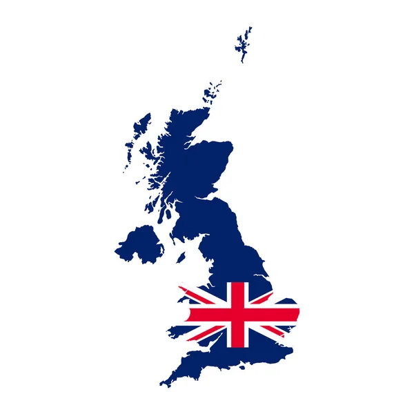 Landkartensilhouette Des Vereinigten Königreichs Mit Flagge Auf Weißem Hintergrund — Stockvektor