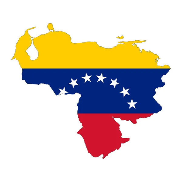 Venezuela Mapa Silueta Con Bandera Aislada Sobre Fondo Blanco — Archivo Imágenes Vectoriales
