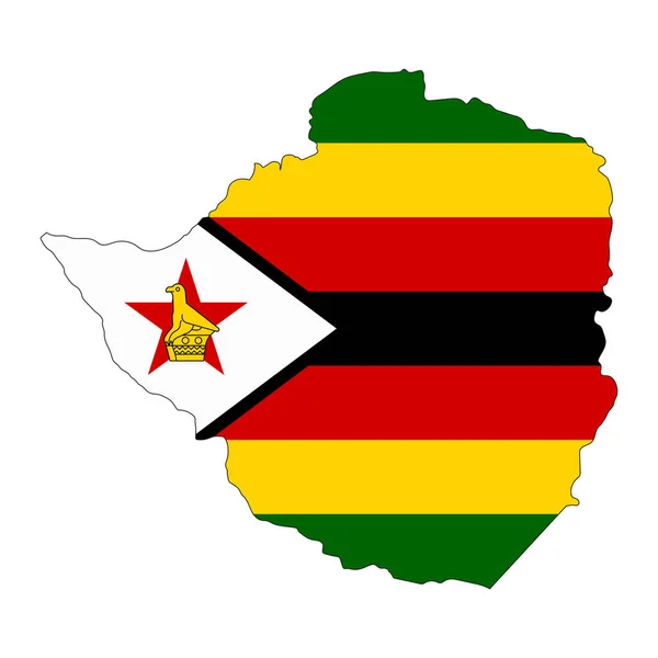 ジンバブエ地図のシルエットと白地に隔離された旗 — ストックベクタ
