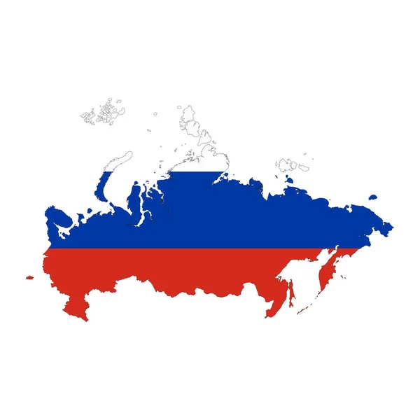 Russische Federatie Kaart Silhouet Met Vlag Geïsoleerd Witte Achtergrond — Stockvector