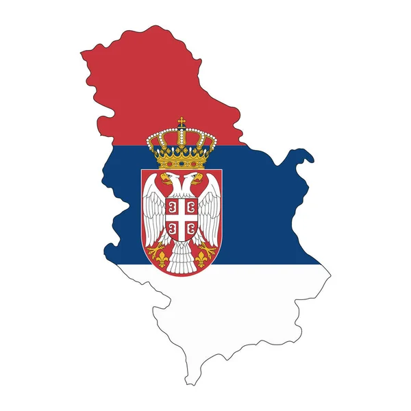Serbia Mappa Silhouette Con Bandiera Isolata Sfondo Bianco — Vettoriale Stock