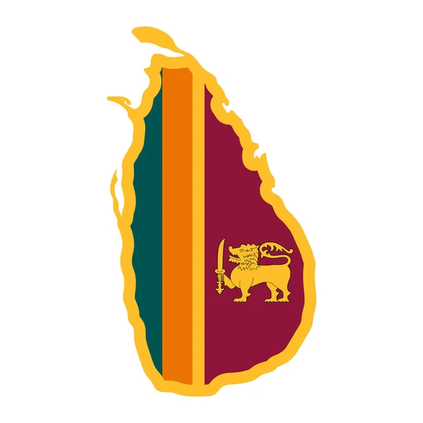 Srí Lanka Térkép Sziluett Zászló Elszigetelt Fehér Háttér — Stock Vector